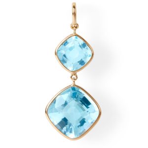 The Grace Earrings (Cushion Cut Blue Topaz Double Drop Earrings in Solid 18ct Gold)